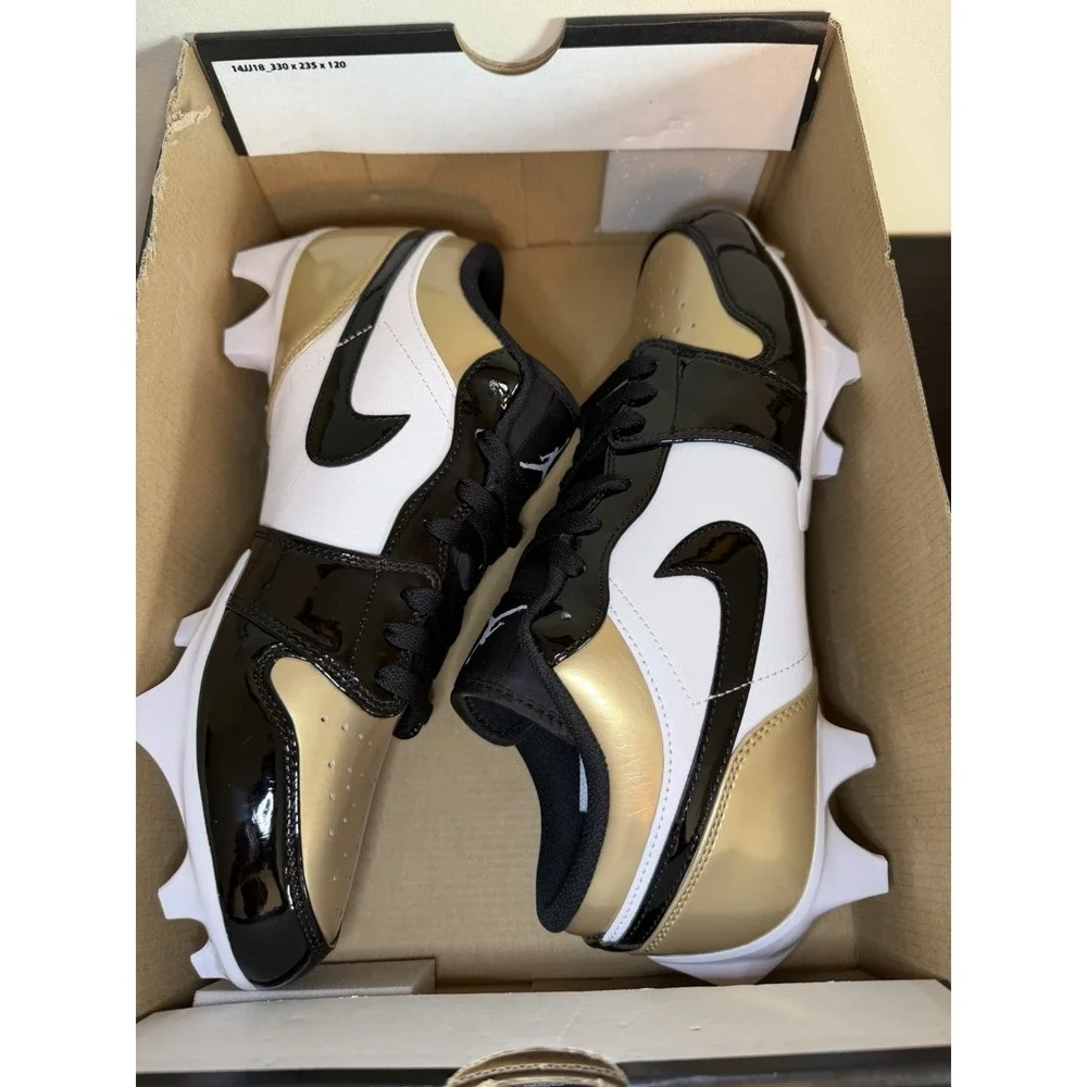 Nike Jordan 1 Low TD Football Cleats Black Gold Toe FJ6245-701 Men's Size 10